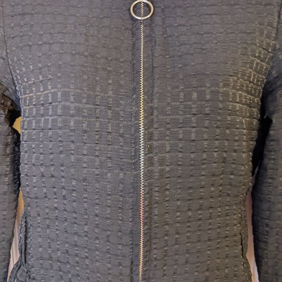 Maje Black Textured Zip Front Long Sleeve Elastic Waist Jacket size S USA/36 EU* - Picture 5 of 9